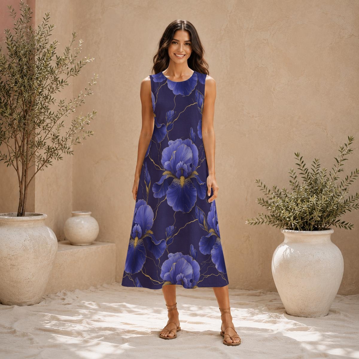 Sleeveless dress, slub cotton