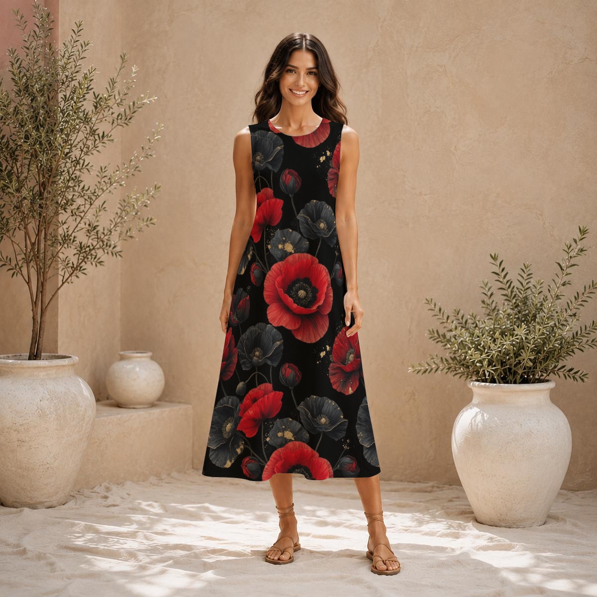 Sleeveless dress, slub cotton