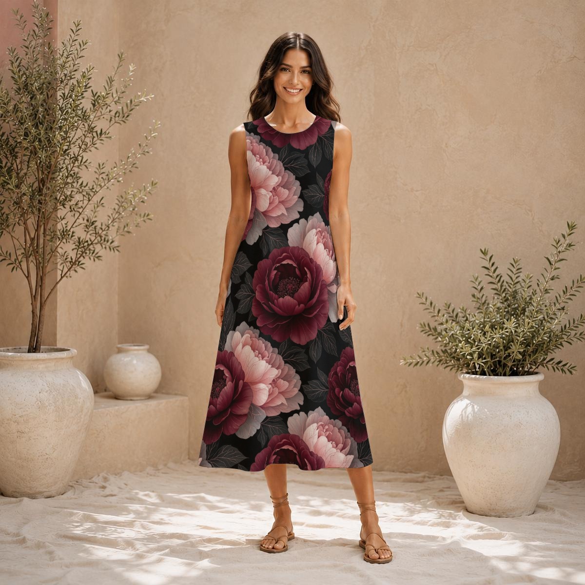 Sleeveless dress, slub cotton