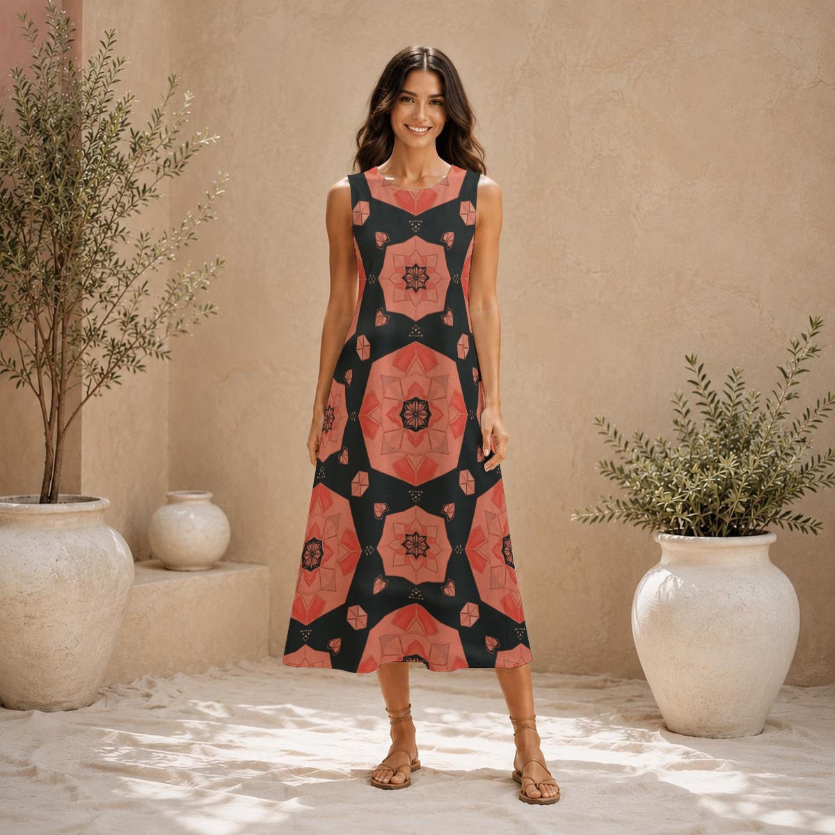 Sleeveless dress, slub cotton