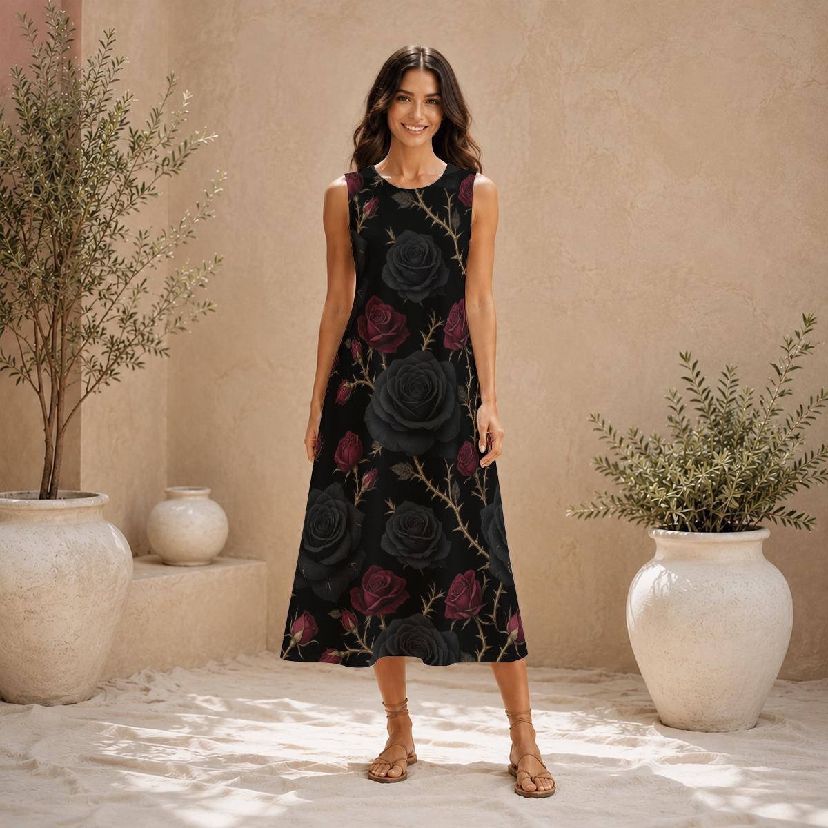 Sleeveless dress, slub cotton