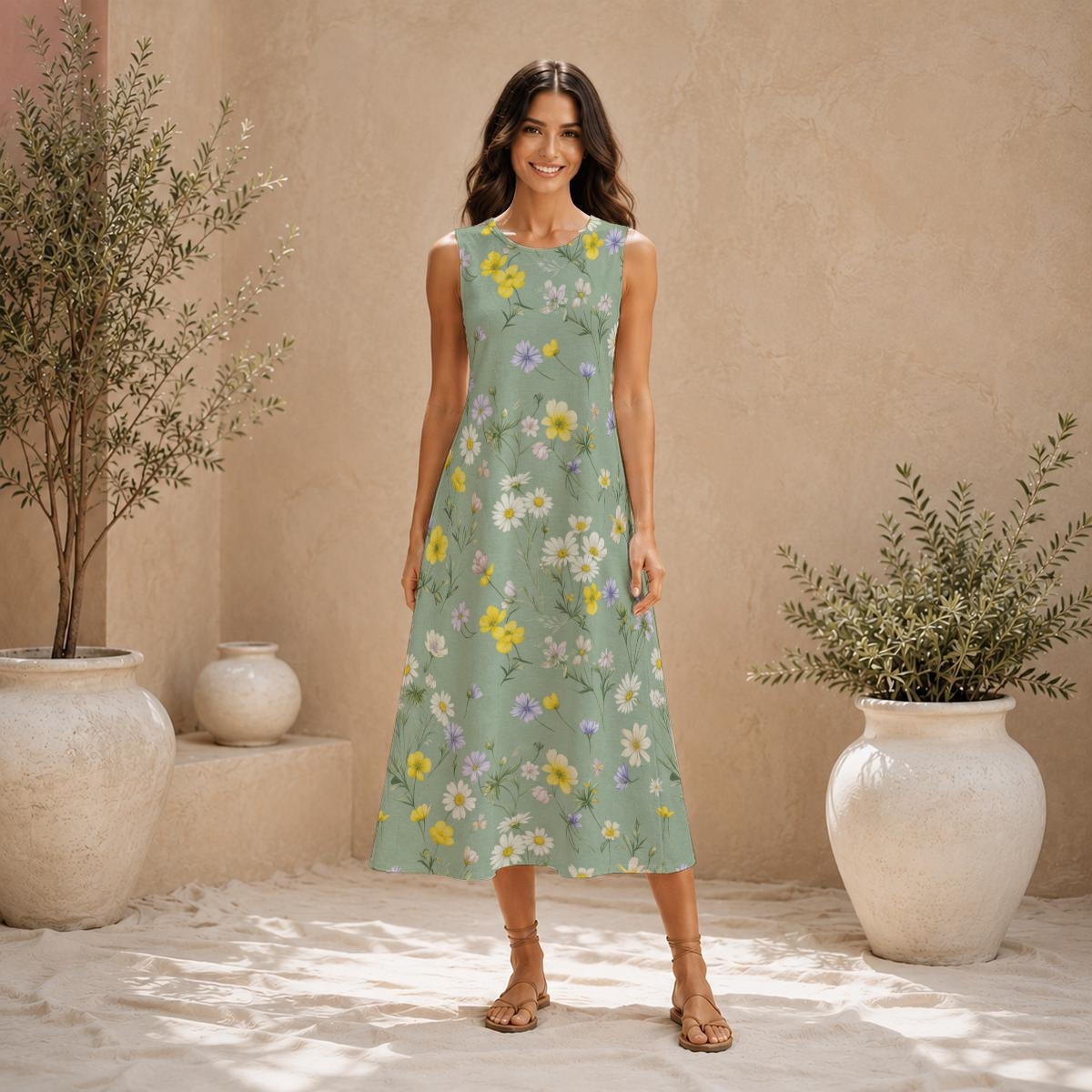 Sleeveless dress, slub cotton