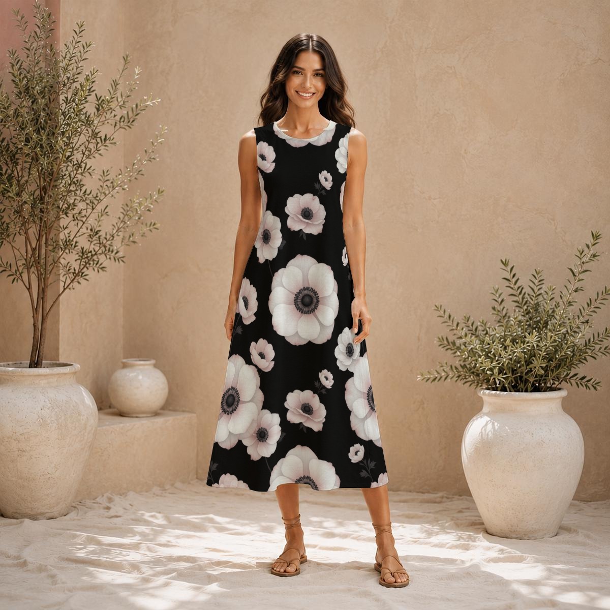 Sleeveless dress, slub cotton