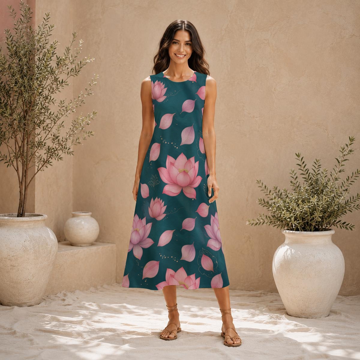 Sleeveless dress, slub cotton