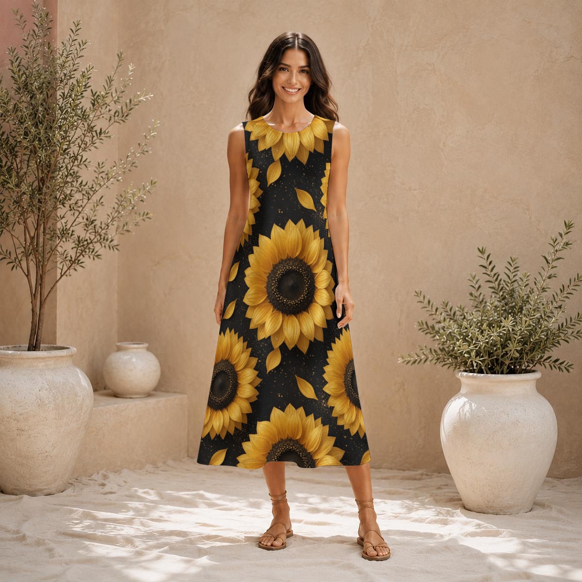 Sleeveless dress, slub cotton