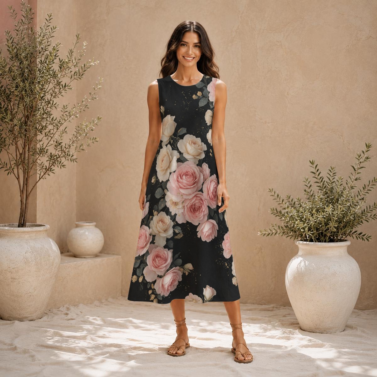 Sleeveless dress, slub cotton