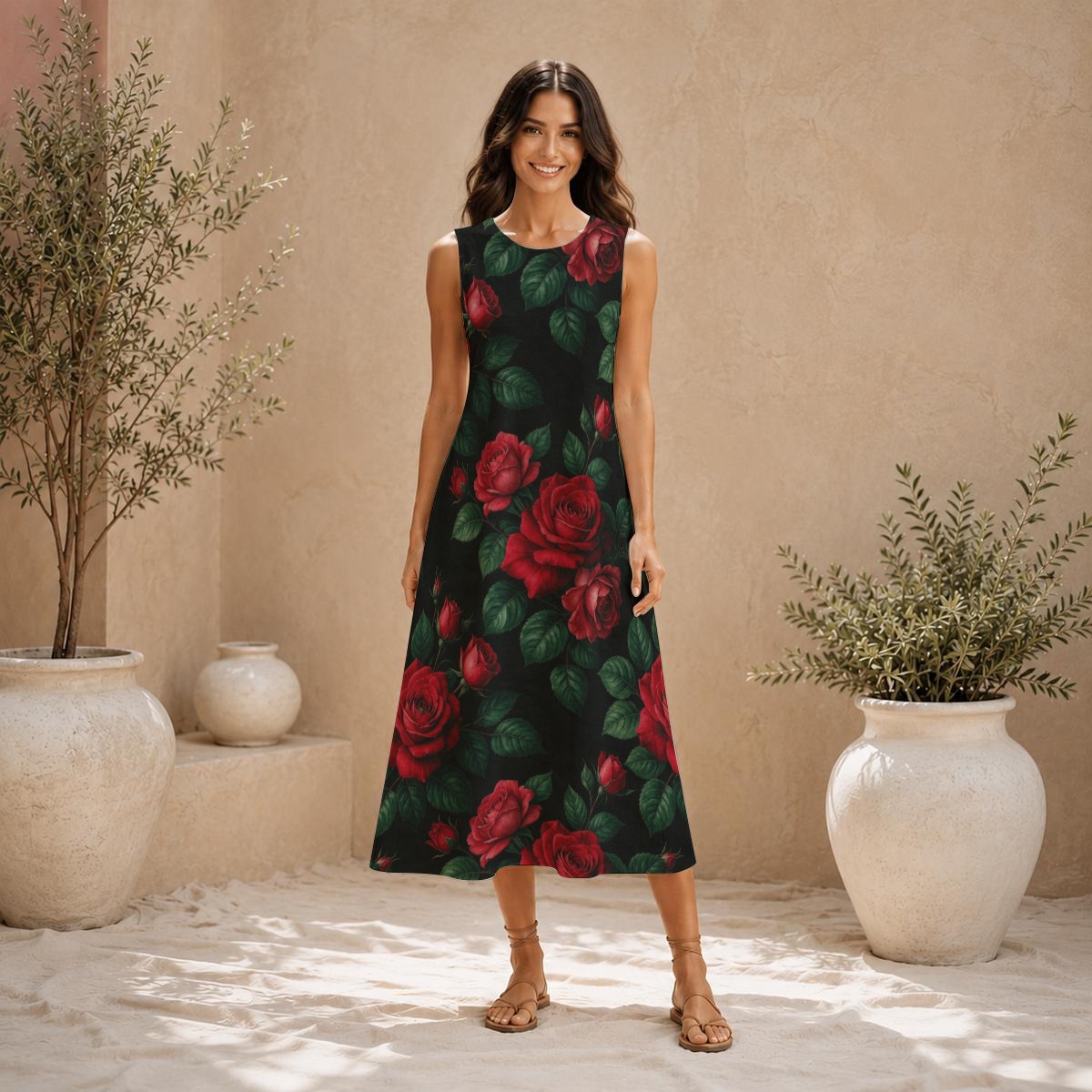 Sleeveless dress, slub cotton