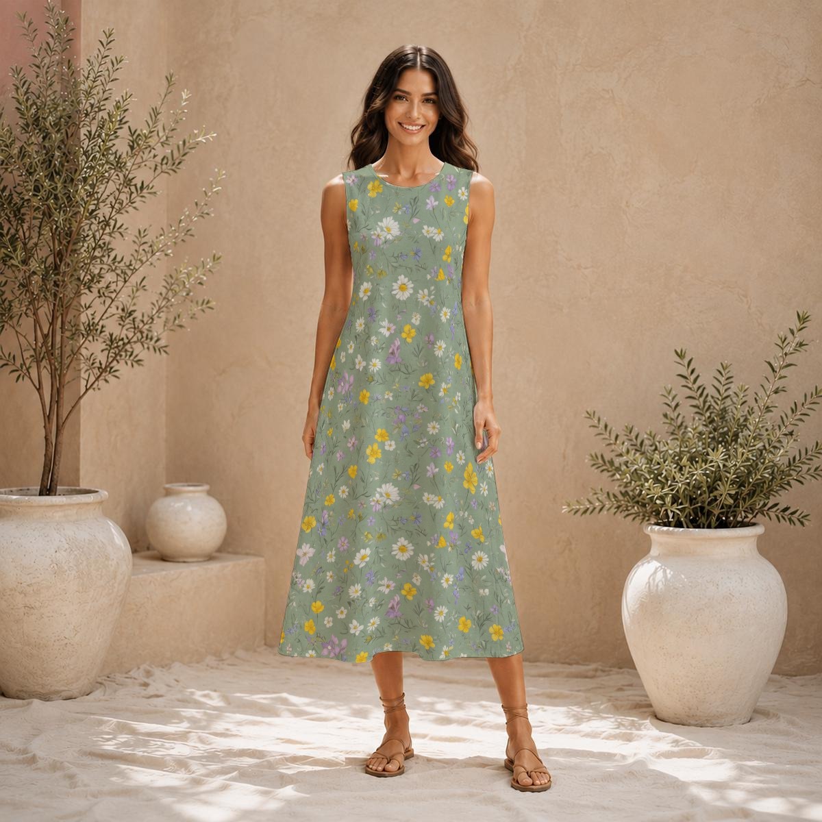 Sleeveless dress, slub cotton