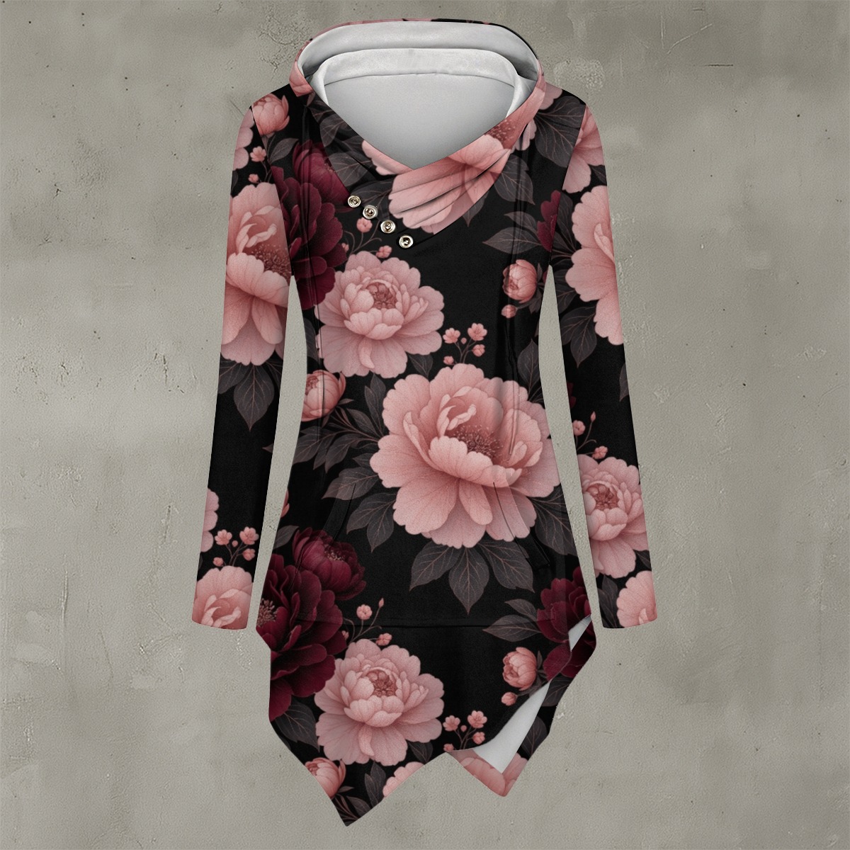 All-Over Print Women's Asymmetric Hem Hoodie (P9QNS)