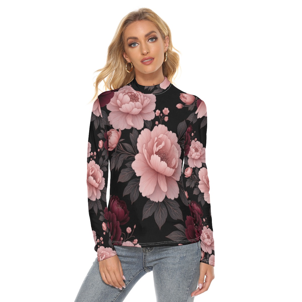 All Over Print Women's Stretchable Turtleneck Top (P9TFT)