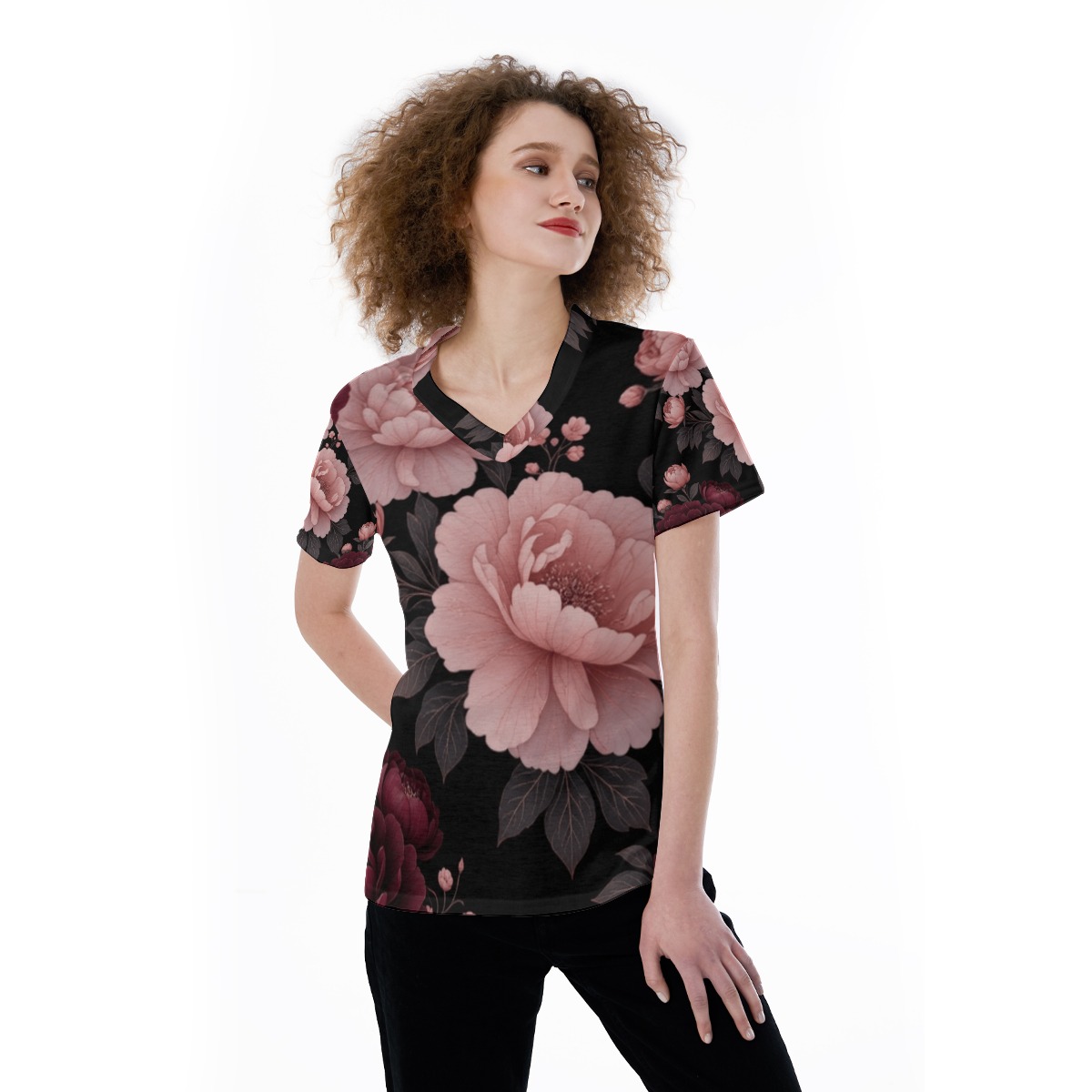 All-Over Print V-neck Women's T-shirt (P9TFR)