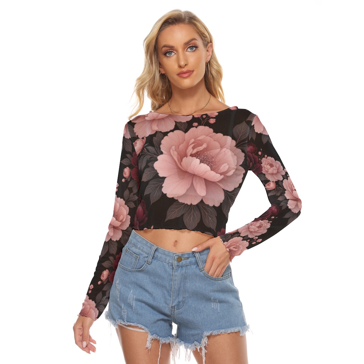 All-Over Print Women's Mesh Long Sleeves T-shirt (P9TFJ)