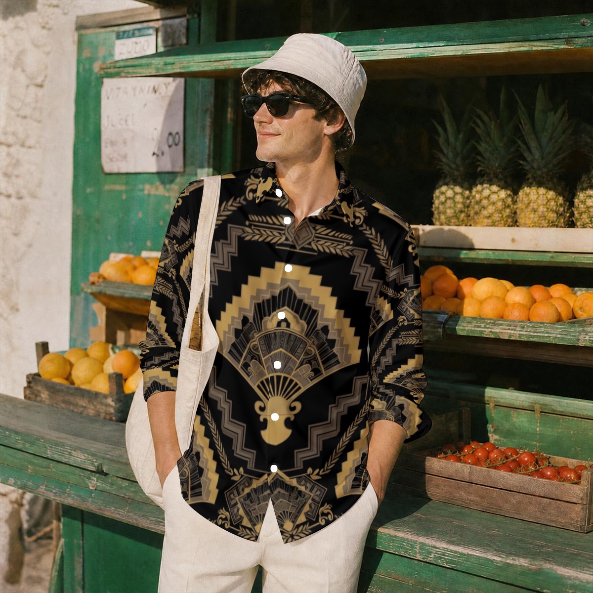 All-Over Print Men's Imitation Silk Long-Sleeved Shirt (PA4VL)