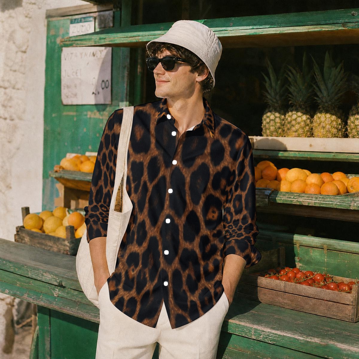 All-Over Print Men's Imitation Silk Long-Sleeved Shirt (PA5QF)