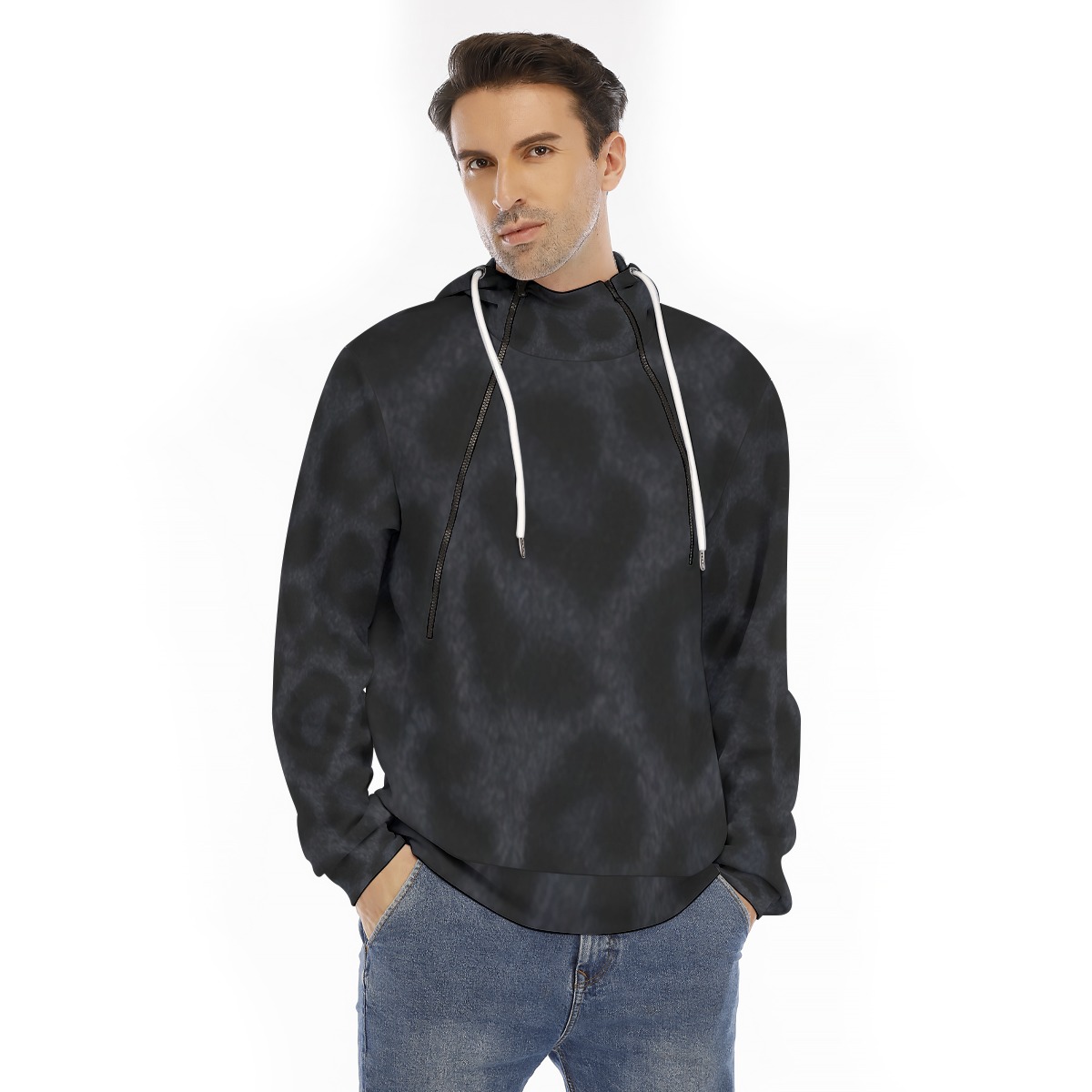 All-Over Print Men's Hoodie With Placket Double Zipper (PAEUM)