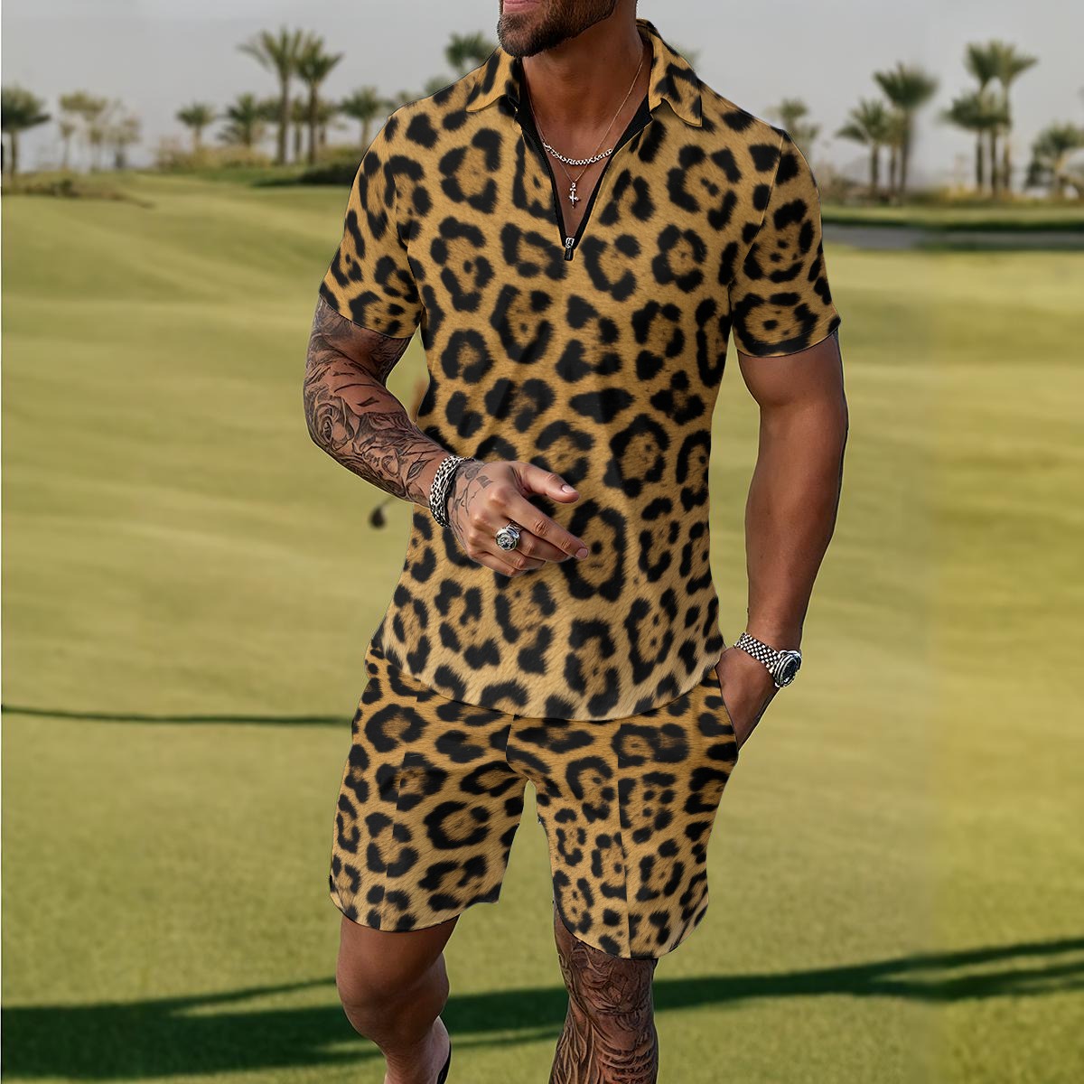 All-Over Print Men's Polo Sportswear Set (PAD7F)