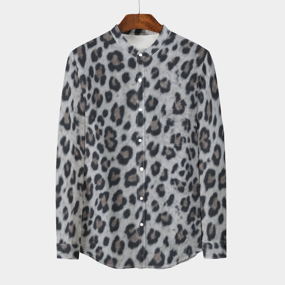 All-Over Print Men's Stand Collar Shirt With Long Sleeve|110GSM Imitation Flax (PAGF8)