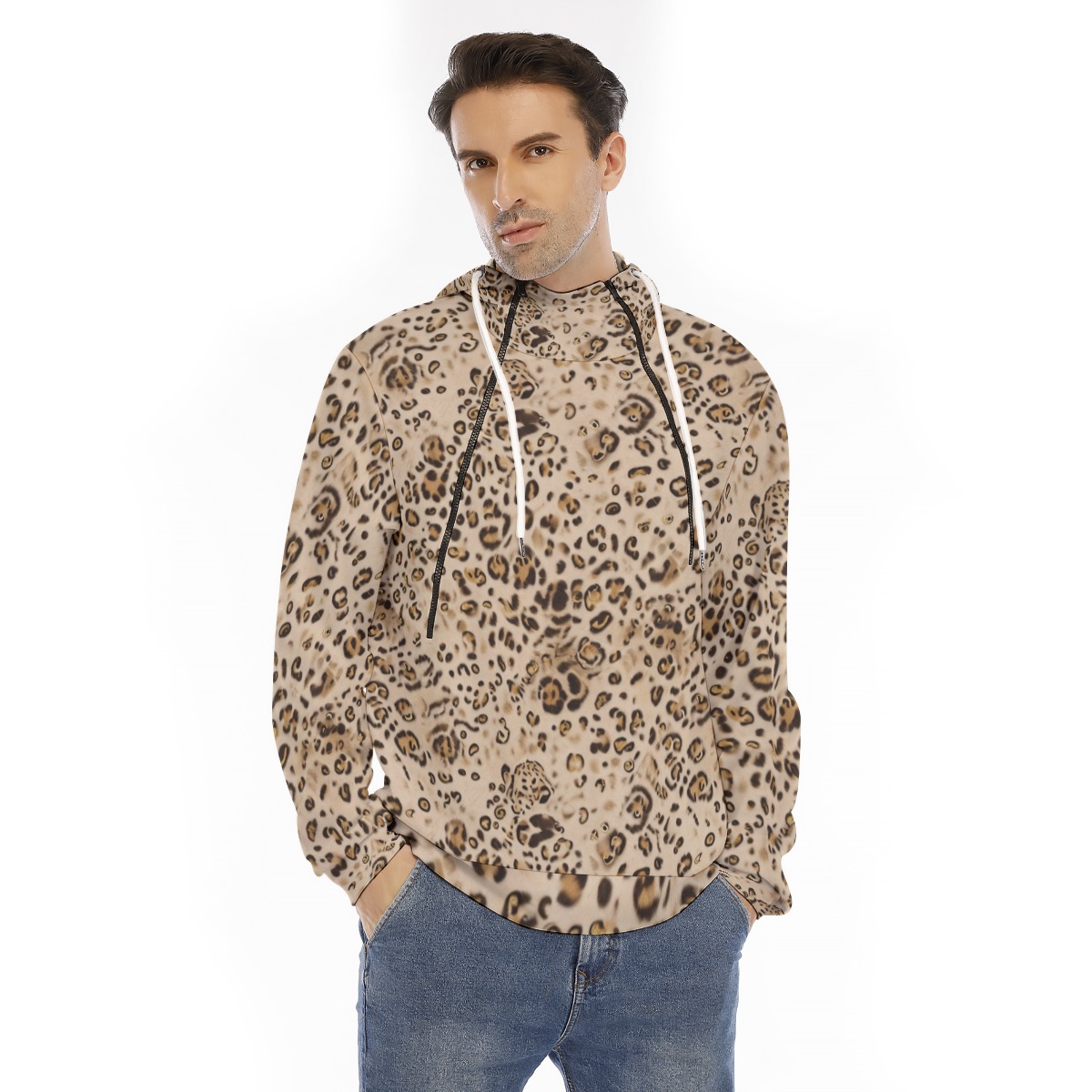 All-Over Print Men's Hoodie With Placket Double Zipper (PAH24)
