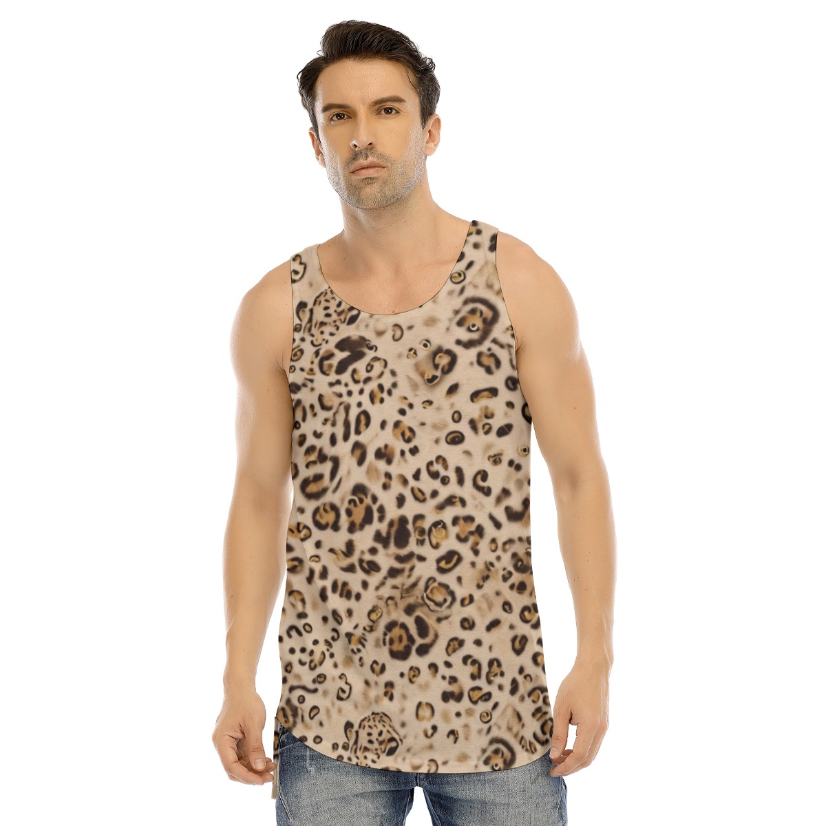 All-Over Print Men's Curved Hem Long Tank Top (PAH3P)