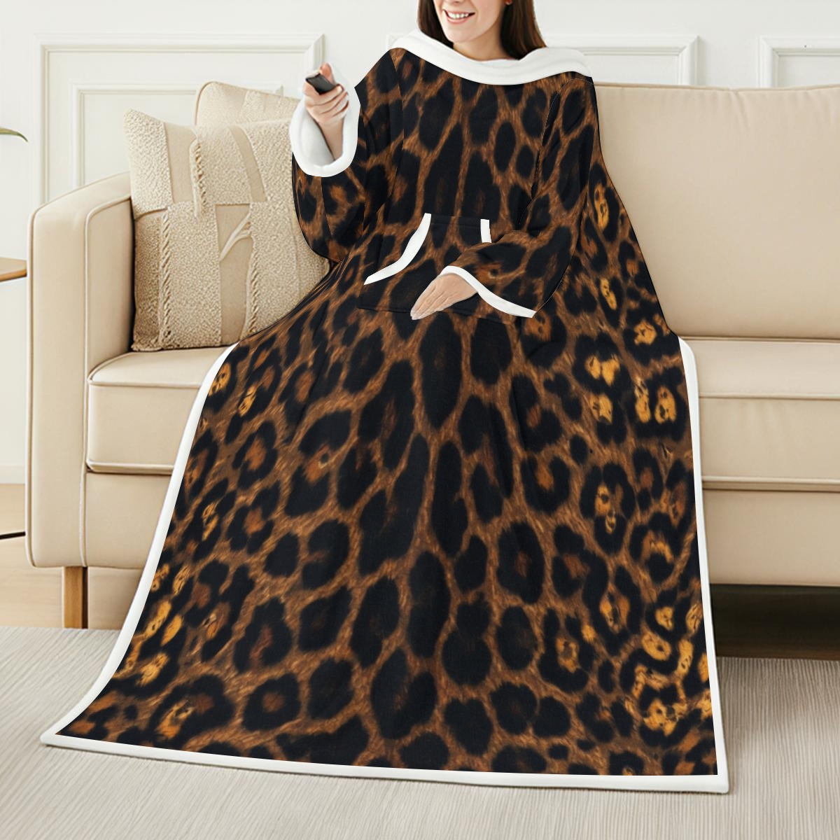 All-Over Print Cozy Wearable Blanket with Sleeves (PADKU)