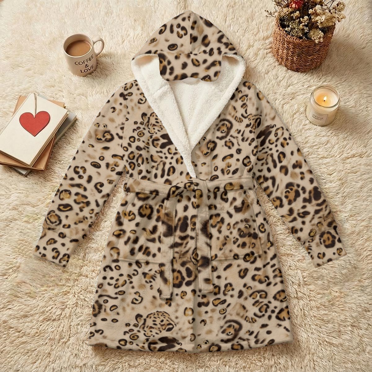 All-Over Print Unisex Double-Layer Plush Hooded Robe with Eye Mask (PAH55)