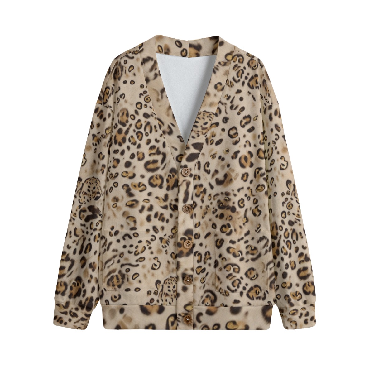 All-Over Print Unisex V-neck Knitted Fleece Cardigan With Button Closure (PAH46)