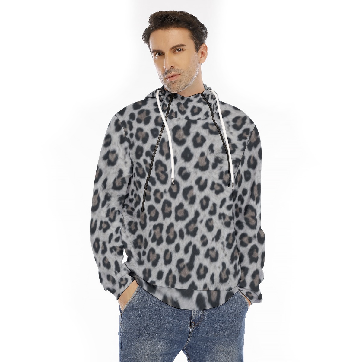 All-Over Print Men's Hoodie With Placket Double Zipper (PAGEC)