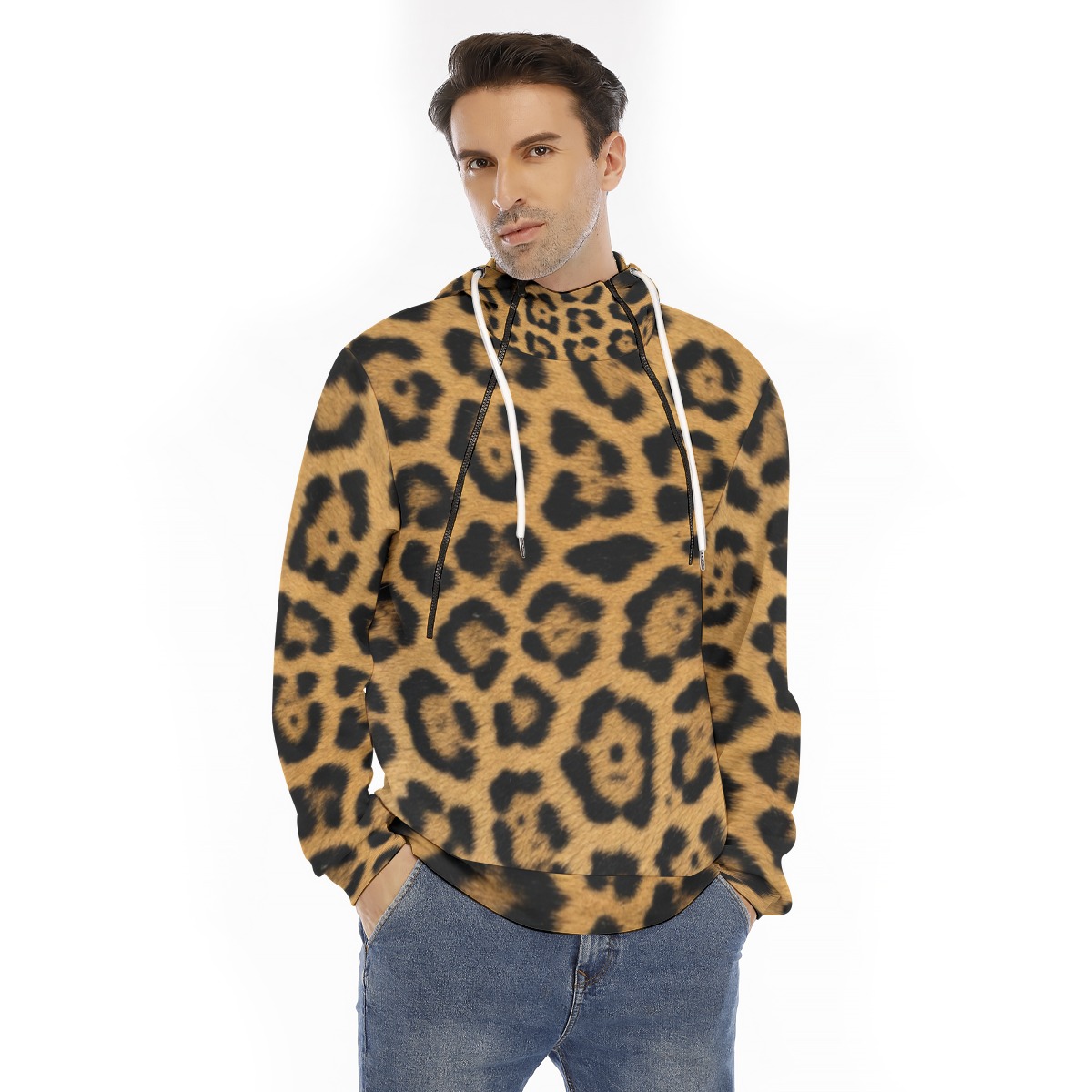 All-Over Print Men's Hoodie With Placket Double Zipper (PAD3Q)