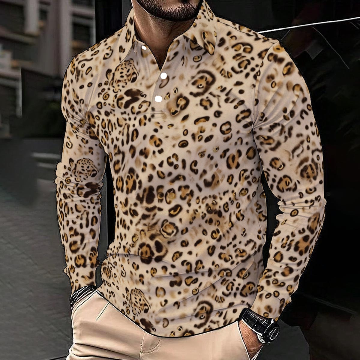 All-Over Print Men's Polo Shirt With Long Sleeve (PAH2D)