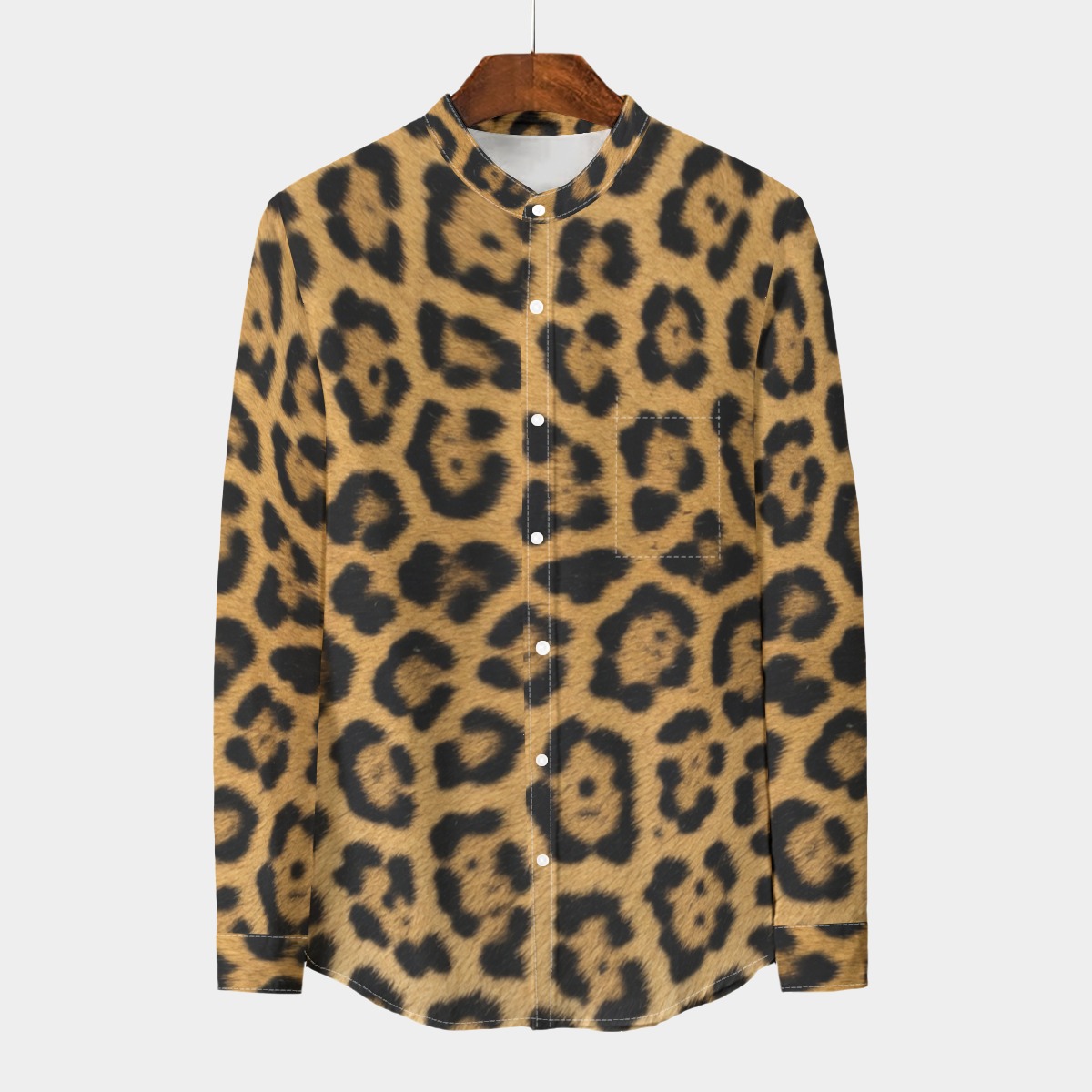 All-Over Print Men's Stand Collar Shirt With Long Sleeve|110GSM Imitation Flax (PAD4L)
