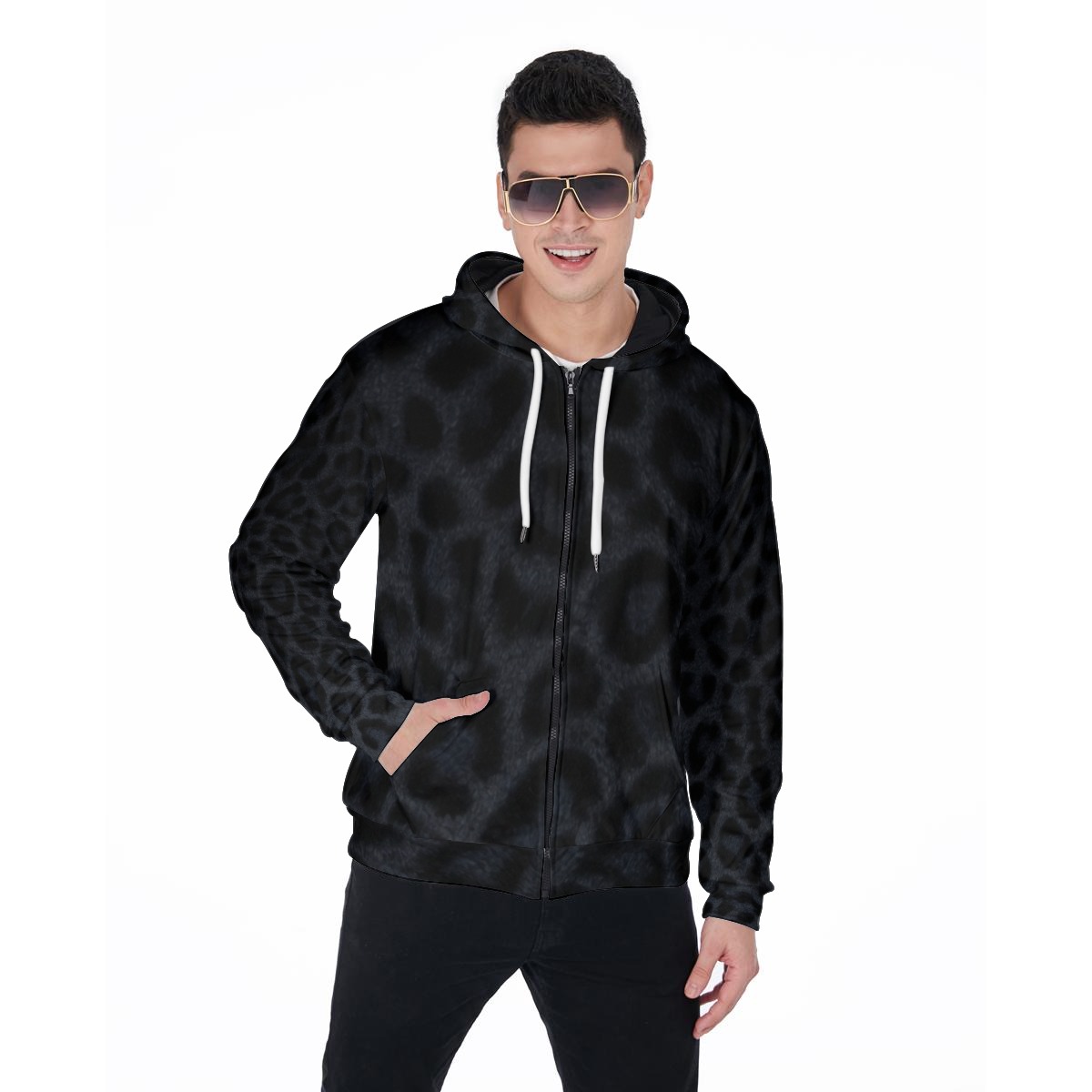 All-Over Print Zip Up Hoodie With Pocket (PAEU9)