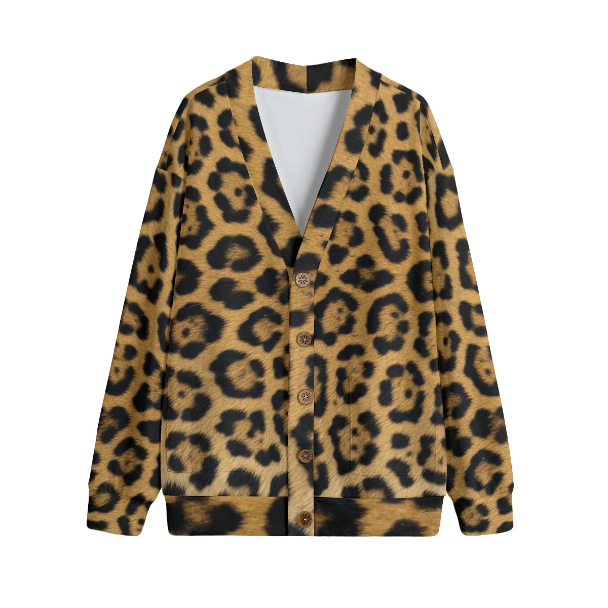 All-Over Print Unisex V-neck Knitted Fleece Cardigan With Button Closure (PAD5P)