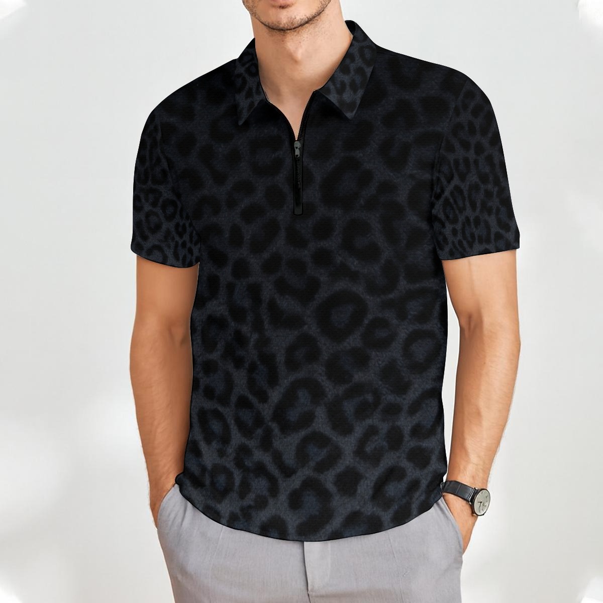 All-Over Print Men’s Short Sleeve Polo Shirt with Zipper (PAEV2)