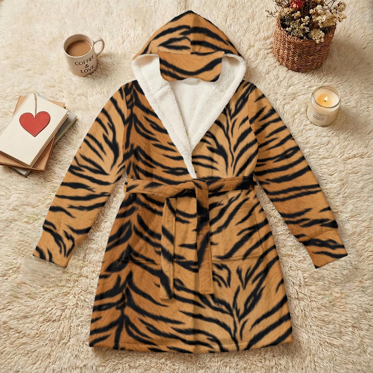 All-Over Print Unisex Double-Layer Plush Hooded Robe with Eye Mask (PASVS)