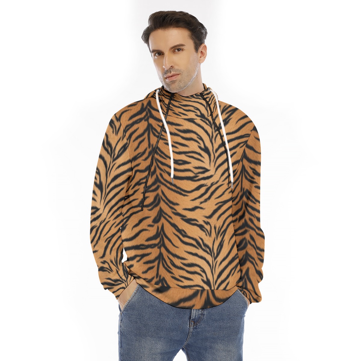 All-Over Print Men's Hoodie With Placket Double Zipper (PASSP)