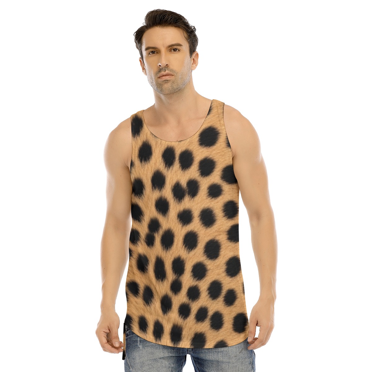 All-Over Print Men's Curved Hem Long Tank Top (PAQHE)