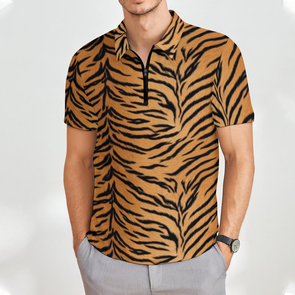 All-Over Print Men’s Short Sleeve Polo Shirt with Zipper (PAST3)