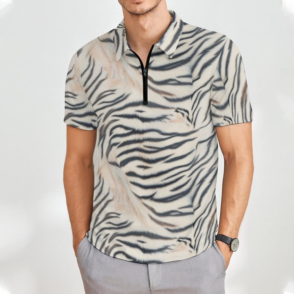 All-Over Print Men’s Short Sleeve Polo Shirt with Zipper (PAS2H)