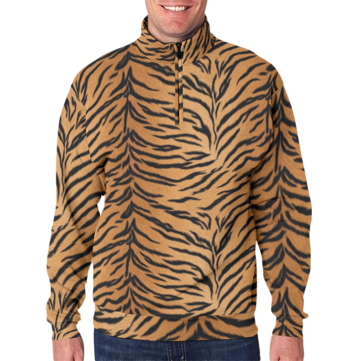 All-Over Print Men's Hidden Half-Zip Placket Hoodie (PASSF)