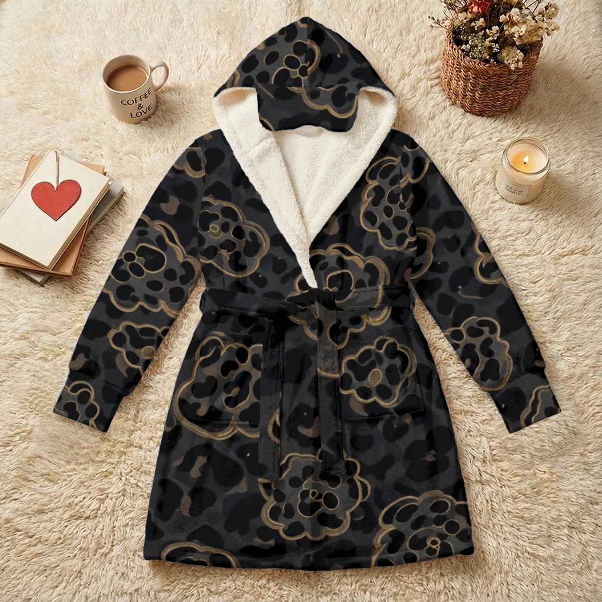 All-Over Print Unisex Double-Layer Plush Hooded Robe with Eye Mask (PAPSS)