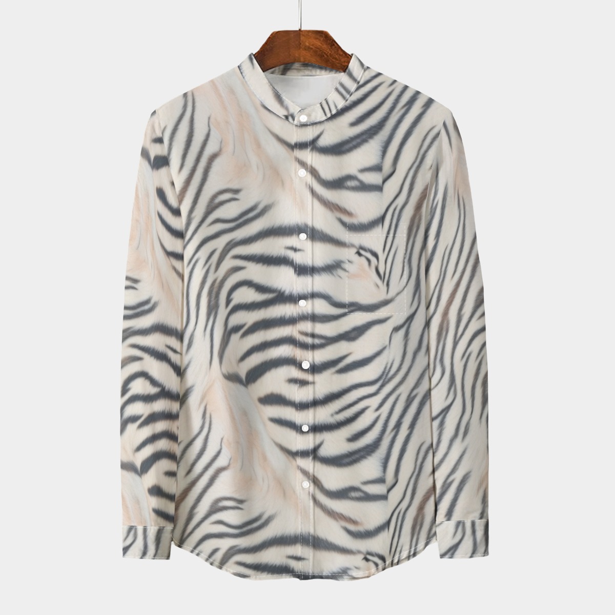All-Over Print Men's Stand Collar Shirt With Long Sleeve|110GSM Imitation Flax (PAS2Y)