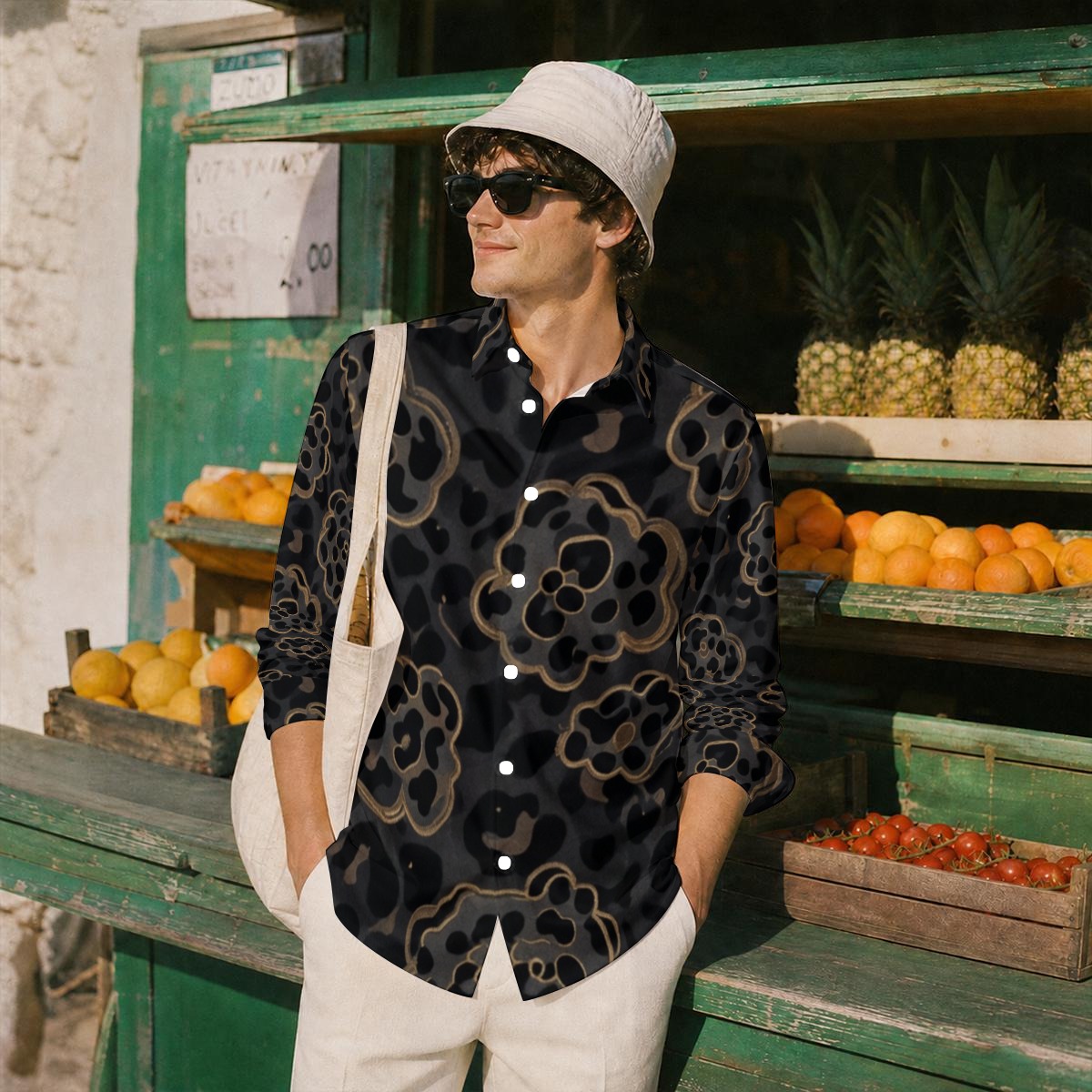 All-Over Print Men's Imitation Silk Long-Sleeved Shirt (PAPQW)
