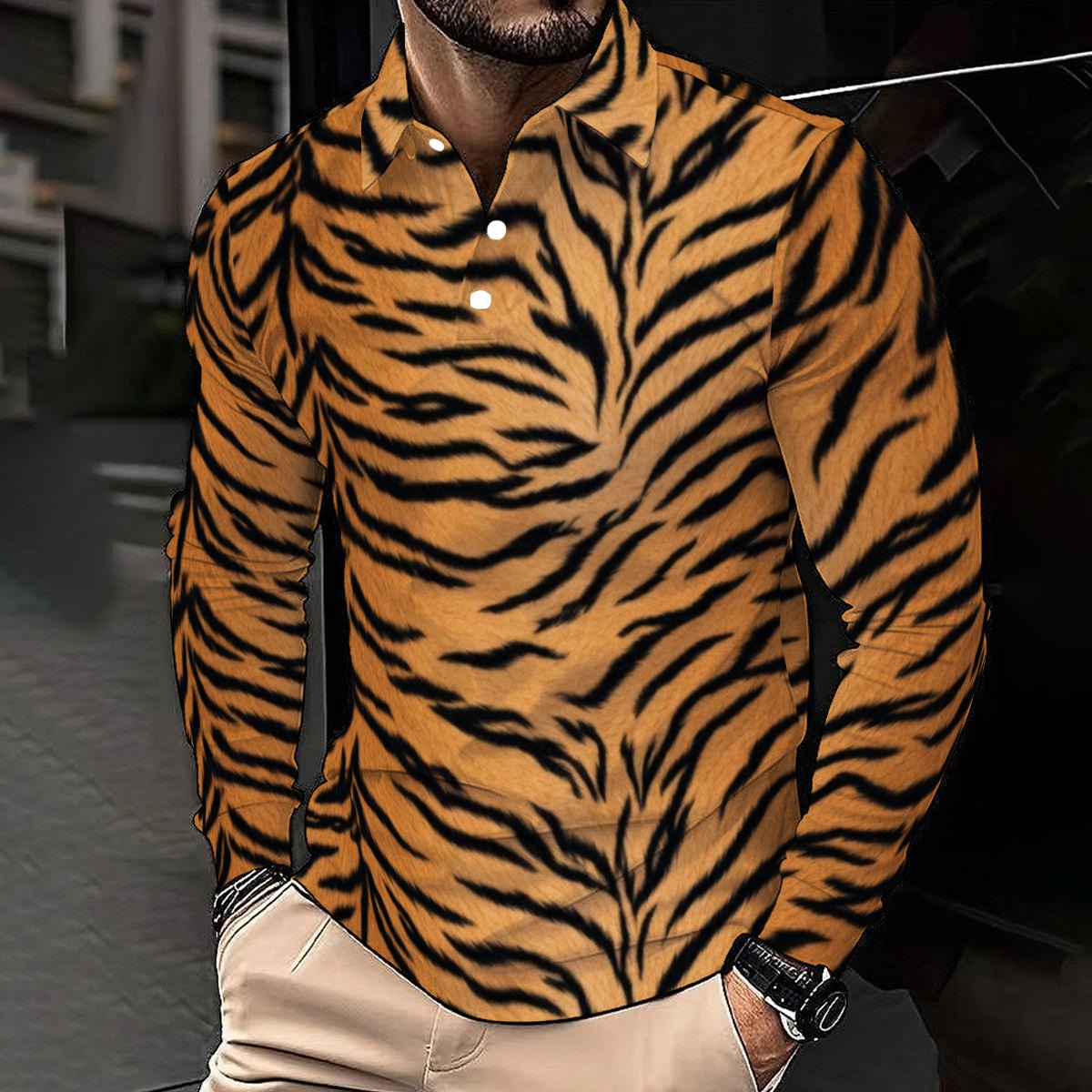 All-Over Print Men's Polo Shirt With Long Sleeve (PASSX)