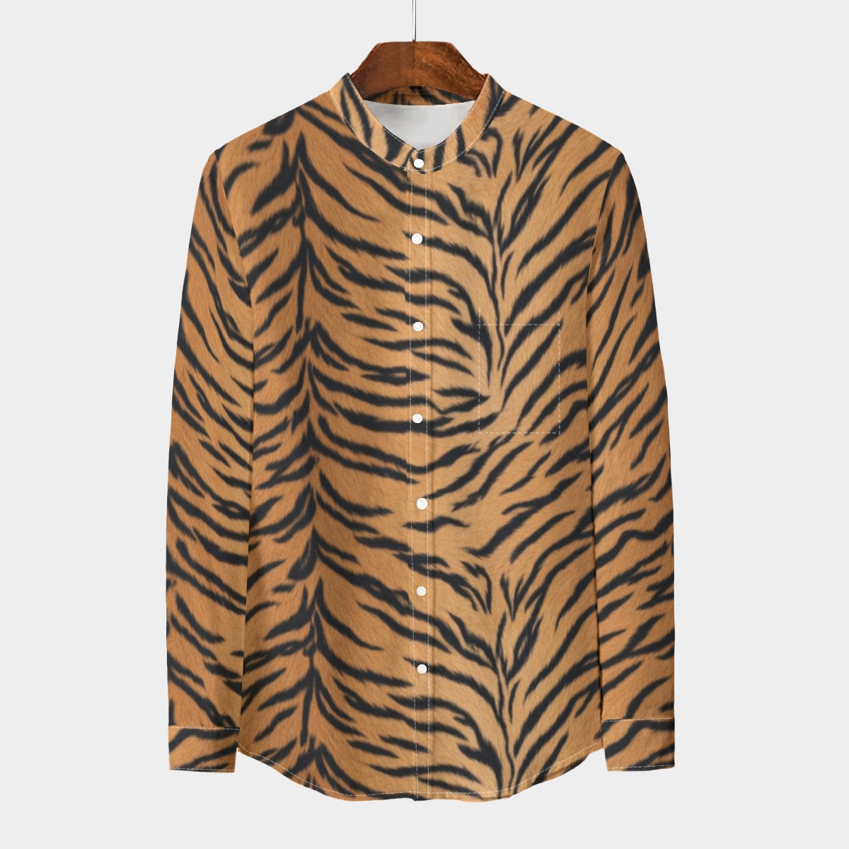 All-Over Print Men's Stand Collar Shirt With Long Sleeve|110GSM Imitation Flax (PASTC)