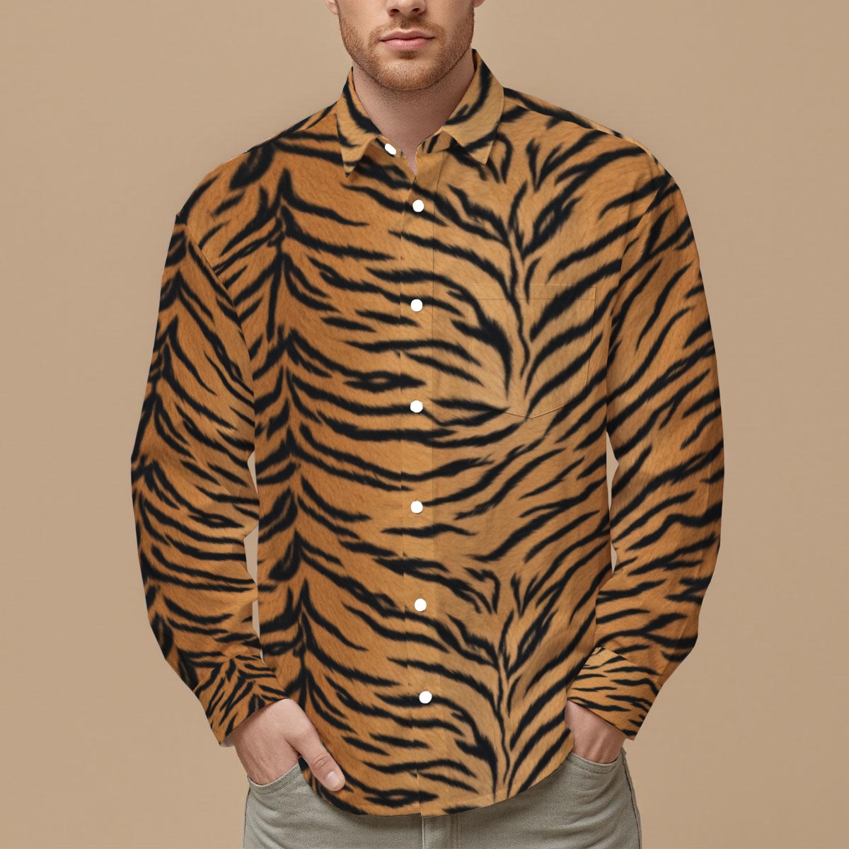 All-Over Print Men's Slim Fit Long Sleeve Shirt (PASTH)