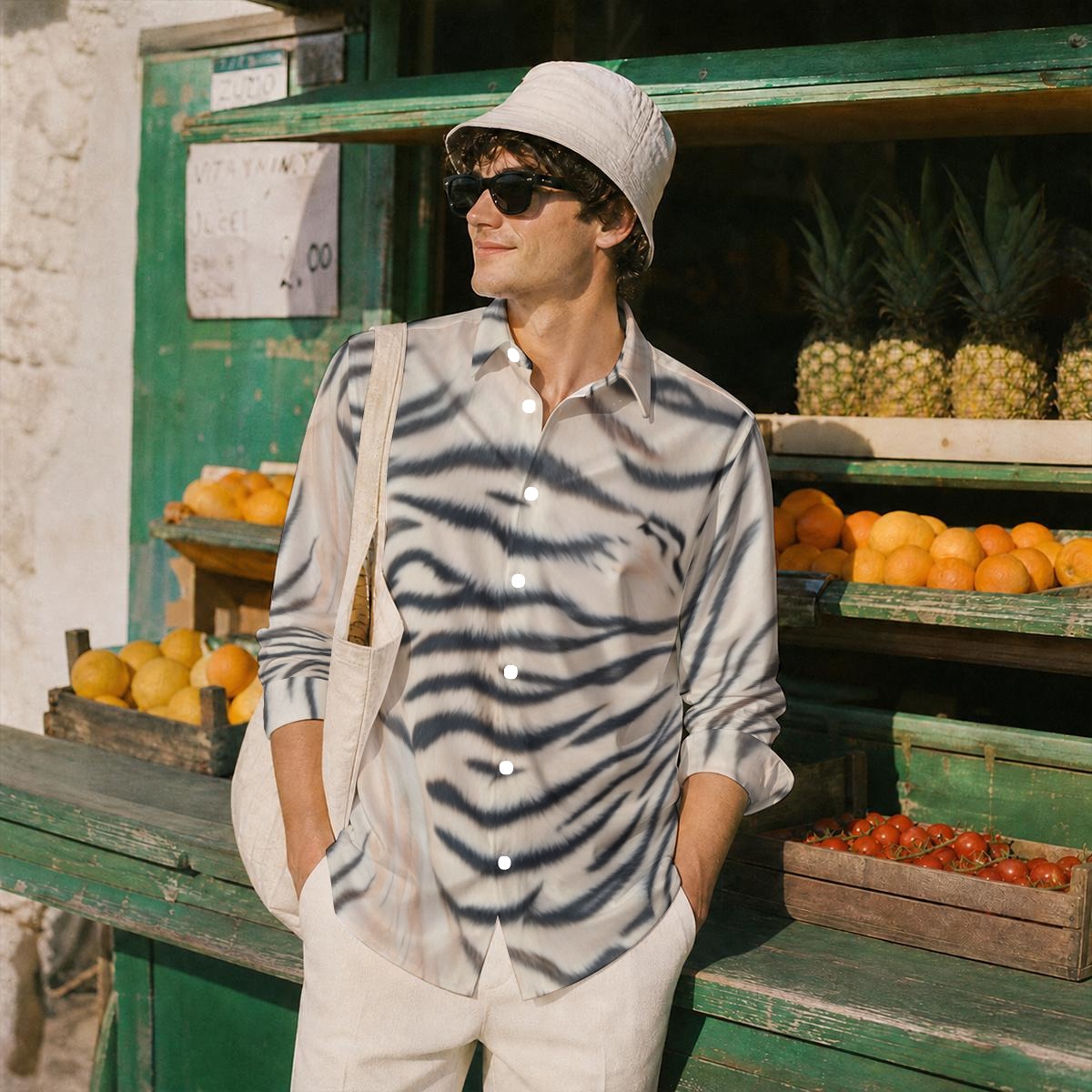 All-Over Print Men's Imitation Silk Long-Sleeved Shirt (PAS36)