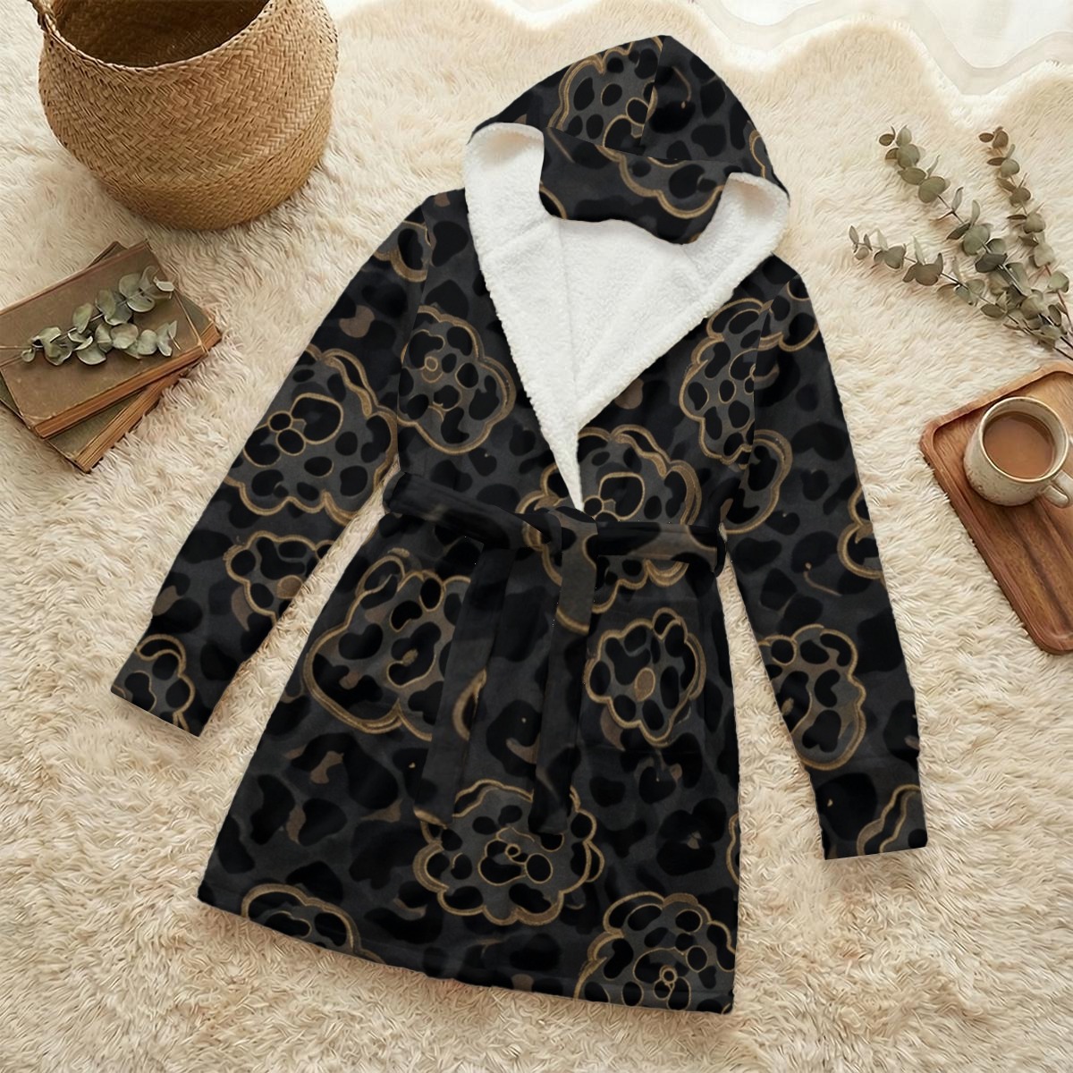 All-Over Print Unisex Flannel Hooded Robe With Eye Mask (PAPT1)