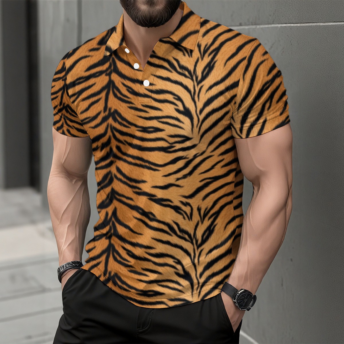 All-Over Print Men's Short Sleeve Button Polo Shirt (PAST5)
