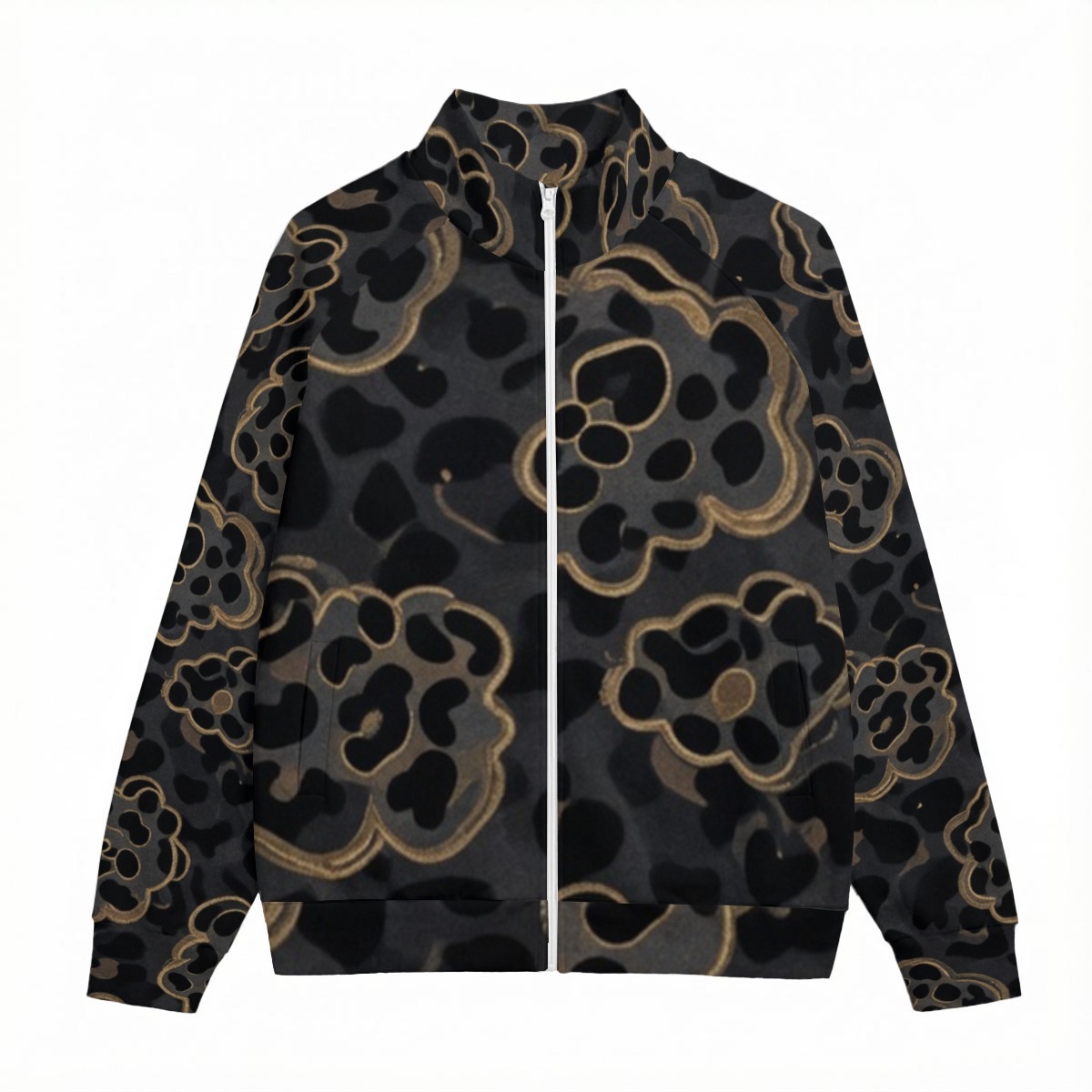 All-Over Print Unisex Stand Up Collar Jacket With Raglan Sleeve With White Zipper | 310GSM Cotton (PAPS8)