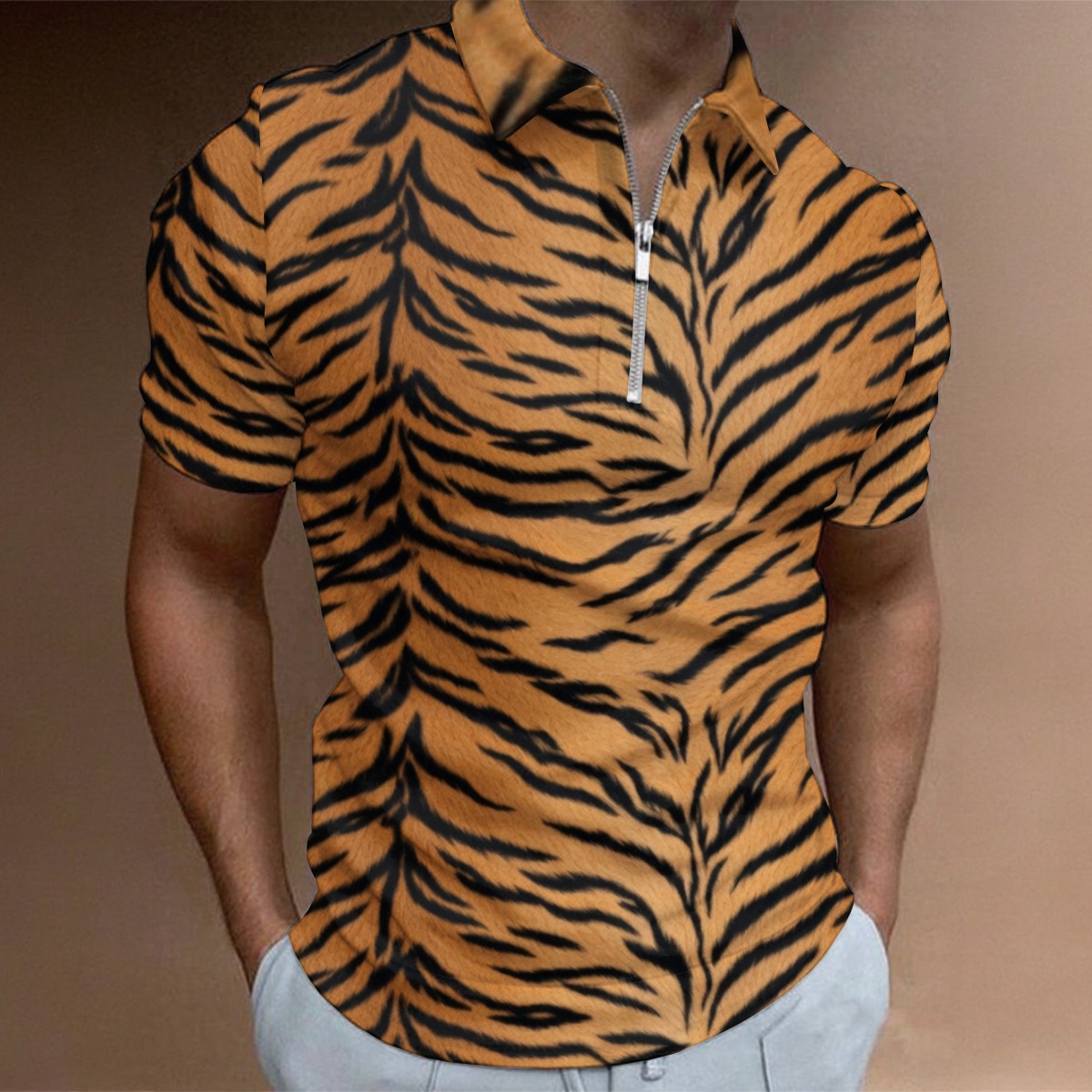 All-Over Print Men's Half Zip Polo Shirt With Short Sleeve (PASTU)